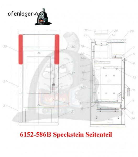 6152-586B Speckstein/Seitenteil / 1 Stück