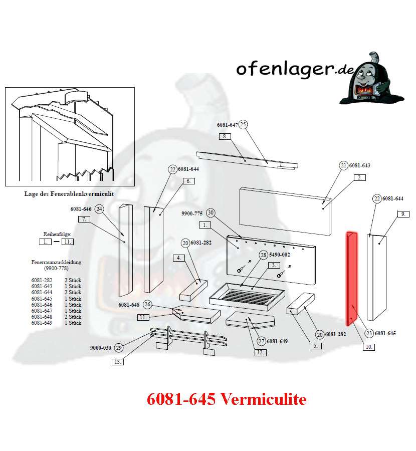 6081-595C PLAQUE COTÉ GAUCHE VERMICULITE