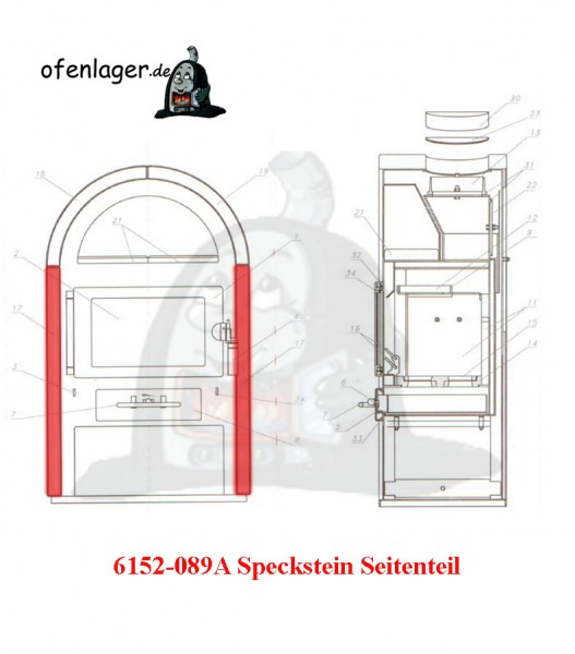 6152-089A Speckstein/Seitenteil / 1 Stück