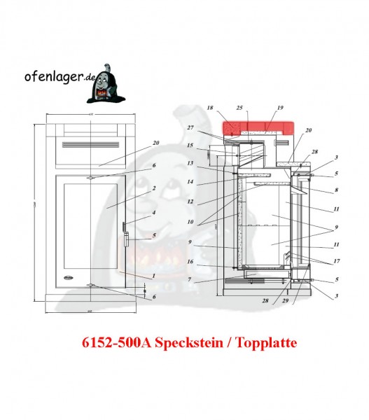 6152-500A Speckstein/Topplatte / 1 Stück
