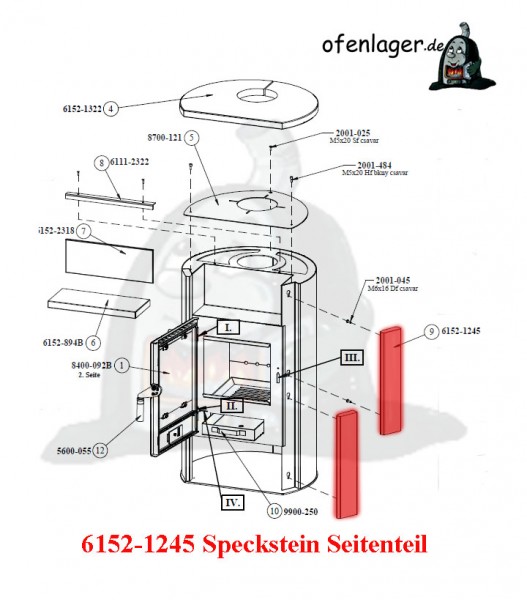 6152-1245 Speckstein Seitenteil / 1 Stück